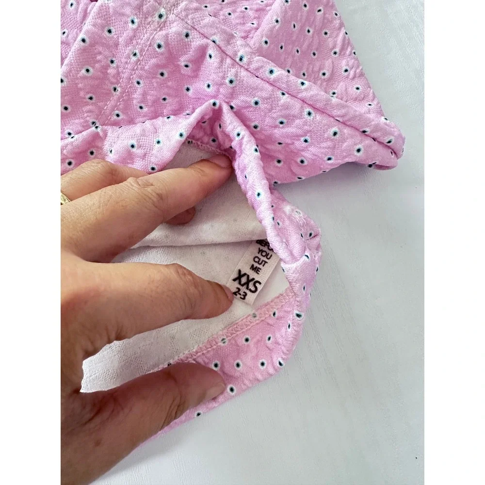 Lanoosh Girls Pink Polka Dot Ruffle Collar Top XXS 2-3 Made in USA New